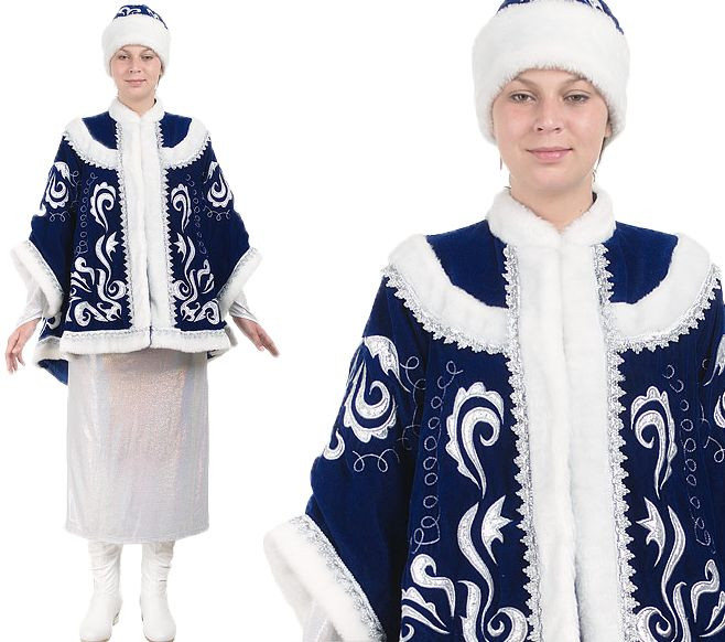 Новогодний костюм «Снегурочка», пиджак из бархата с вышивкой, платье из парчи