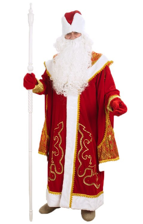 Костюм новогодний "Дед Мороз" с пелериной красный (бархат, парча)