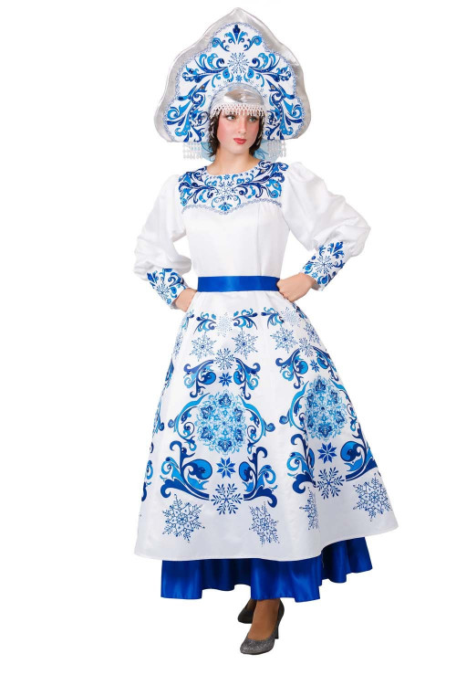 Карнавальный костюм "Снегурочка Гжель" женский