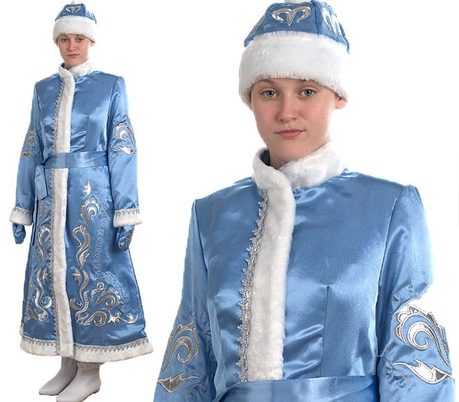 Новогодний костюм «Снегурочка», удлиненная приталенная с вышивкой