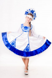 Русский народный костюм "Гжель" для девочки (белый) 