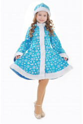 Карнавальный костюм "Снегурочка" для девочки (платье со снежинками)
