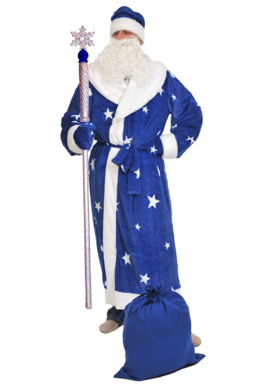Новогодний костюм Дед Мороз синий плюш